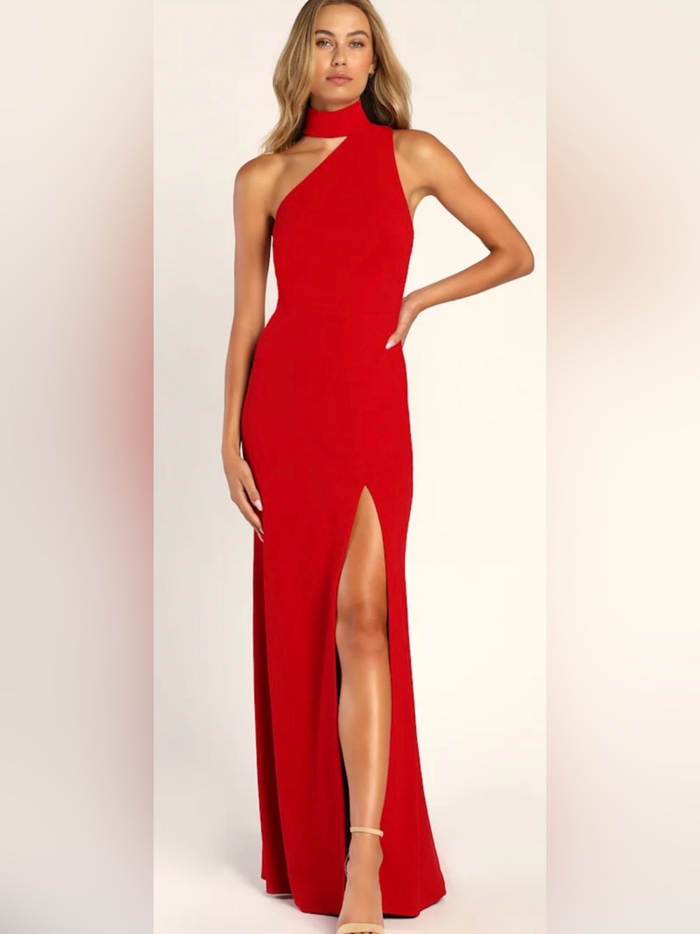 Lulus Keep it Interesting Asymmetrical Cut-Out Halter Maxi Dress L NWT